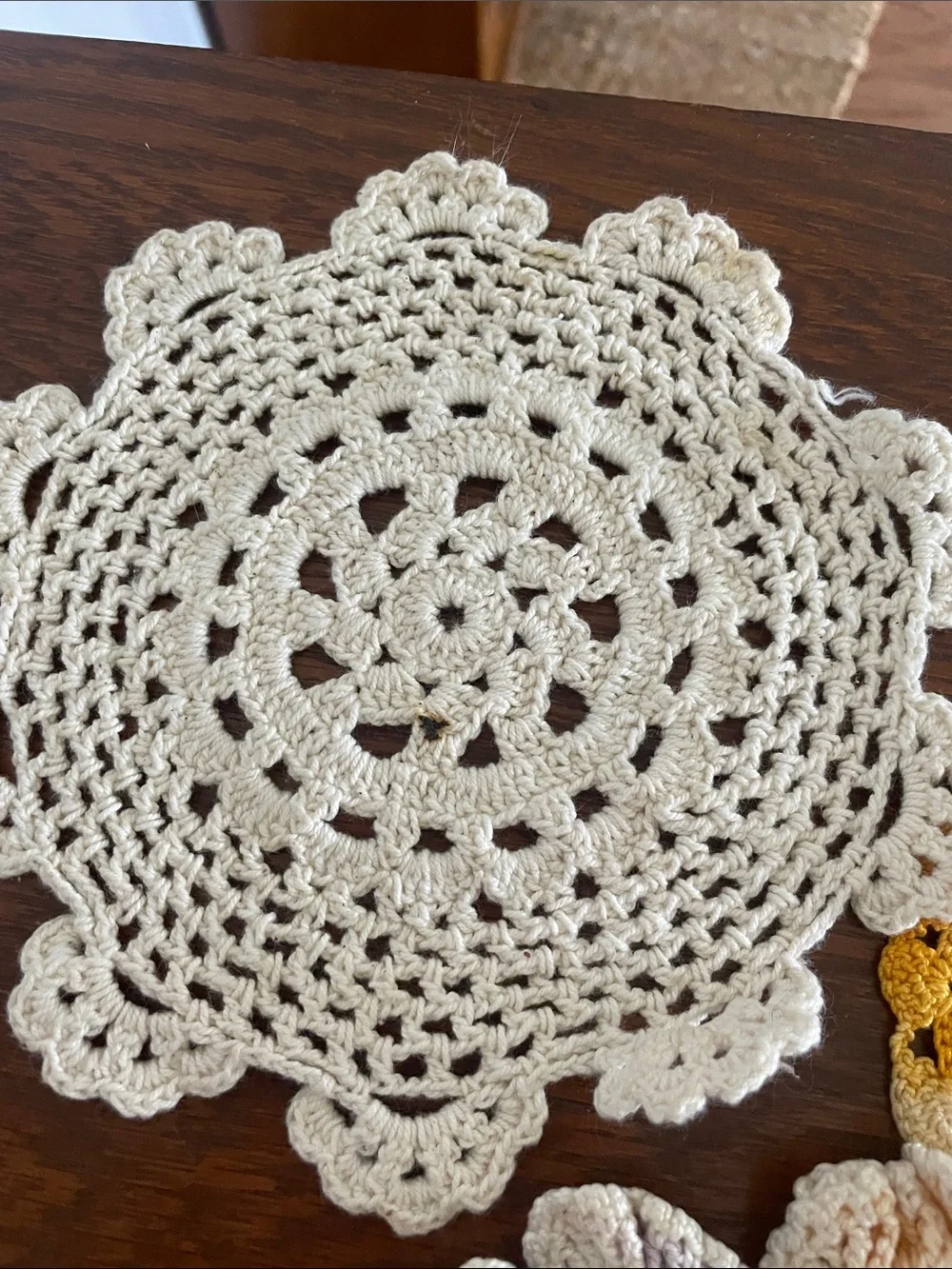 Handmade Crochet Doily & Table Accent Set in Cream, Yellow, Pastel Multicolor